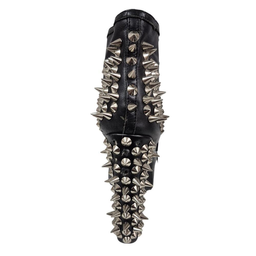 Spike Black Leather Silver Metal Spike Stud Platform Laceup Shoe Boots Sz 6.5 - Picture 8 of 16